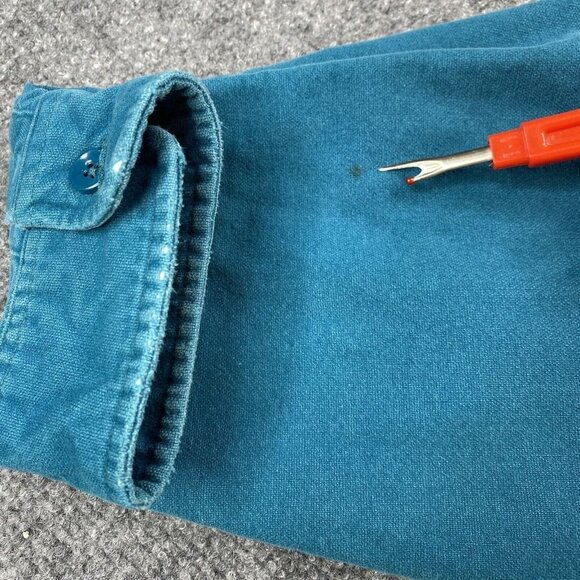 Vintage LL‎ Bean Shirt Mens 17 Tall Aqua Chamois Flannel Distressed USA Camping - Picture 13 of 13